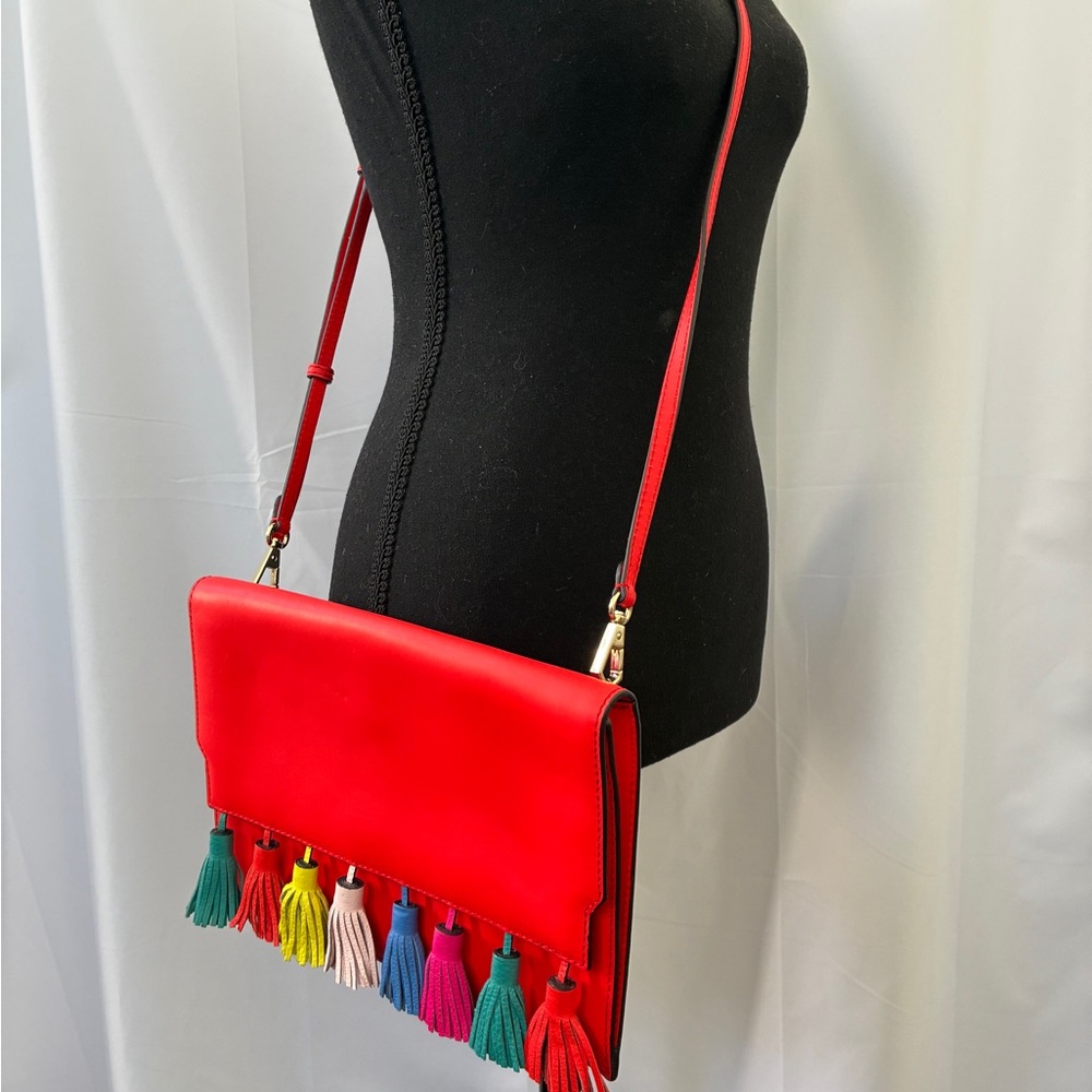 Rebecca Minkoff Red Crossbody Bag with Multicolor Tassels - Picture 5 of 9